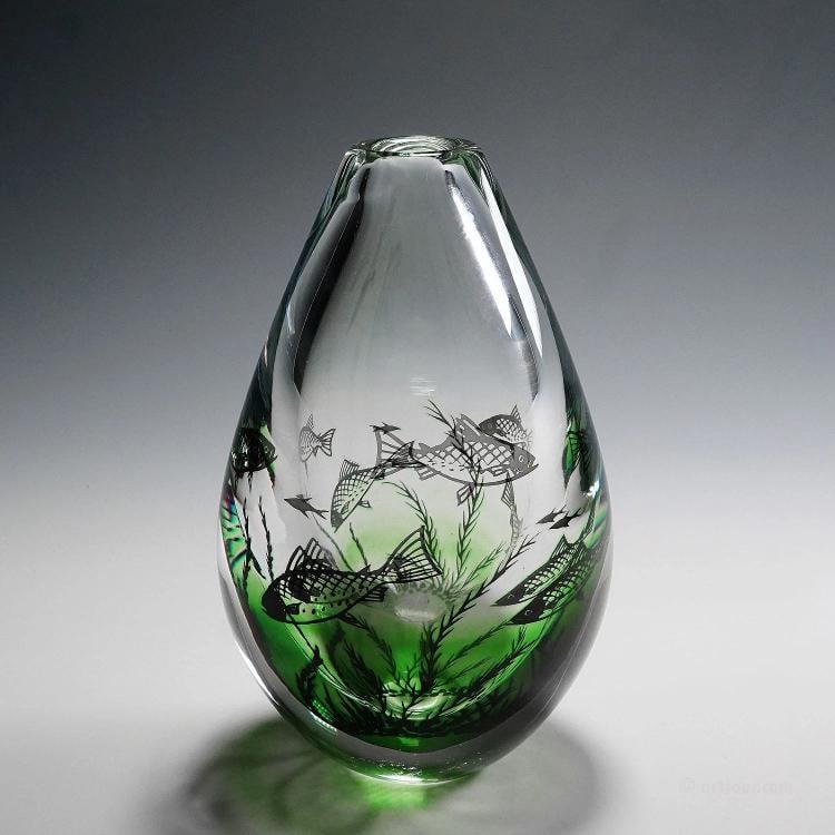 Fish Graal Vase by Edward Hald for Orrefors, Sweden ca. 1980s - 3
