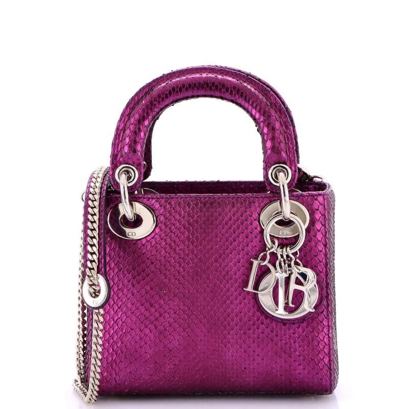 Christian Dior Lady Dior Chain Bag Metallic Snakeskin Mini: Accessories: With Strap Measurements: Height 6", Width 6.5", Depth 2.5". Condition: Pre-owned - Good,Brand: Christian Dior,Exterior Material: Snakeskin,Style: Shoulder Bags,Exterior Color: