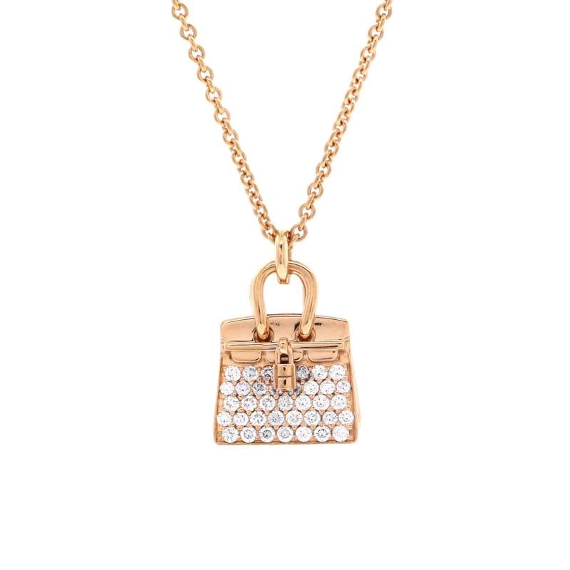 Hermes Birkin Amulette NM Pendant Necklace 18K Rose Gold and Diamonds: Measurements: Length: 15.0 - 15.75 ", Pendant Length: 16.00 mm, Pendant Width: 12.65 mm . Condition: Pre-owned - Good,Brand: Hermes,Main Stone: Diamond,Metal: 18K Rose Gold,Metal Purity: 18K,Style:
