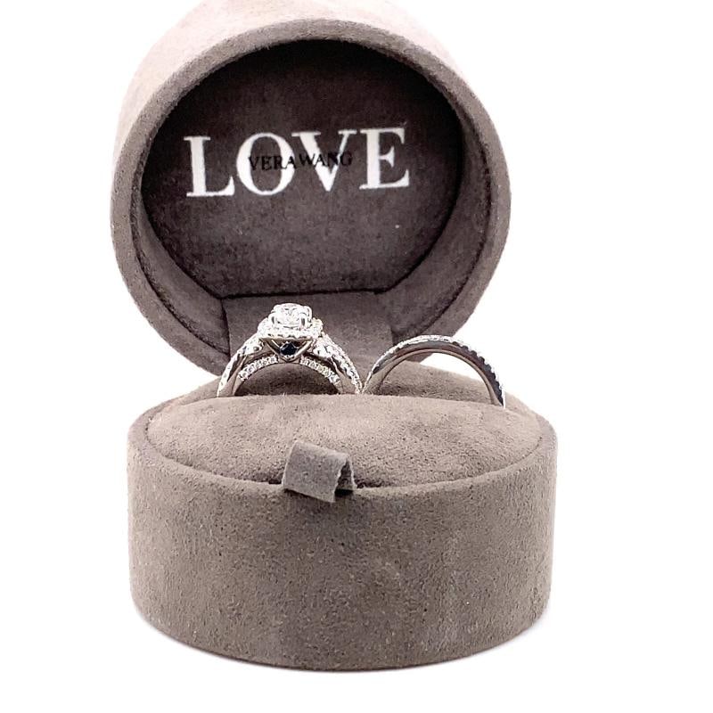 Vera Wang LOVE Round Diamond Engagement Ring & Band Set 1.28 tcw 14k White Gold: Condition: Pre-owned - Good,Total Carat Weight: 1.28 tcw,Department: Women,Diamond Clarity Grade: Included (I1),Setting Style: Halo,Theme: Love,Type: Engagement Ring,Band Width: 1.5 mm,Main Stone