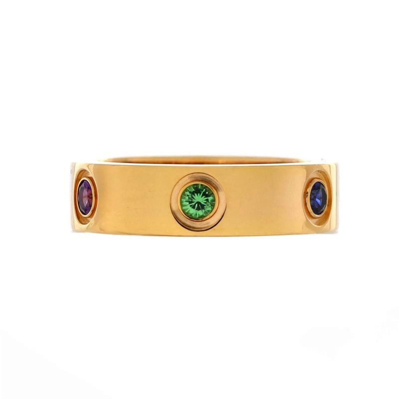 Cartier Love 6 Stone Band Ring 18K Yellow Gold with Sapphires, Amethyst,: Condition: Pre-owned - Good,Brand: Cartier,Main Stone: Unknown,Metal: 18K Yellow Gold,Metal Purity: 18K,Ring Size: 4.75 - 49,Type: Ring,Color: Yellow Gold,Style: 18K Yellow Gold With Sapphires,
