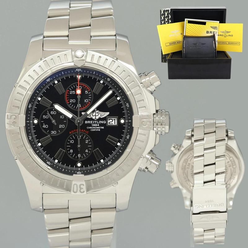 2009 Papers MINT Breitling Super Avenger A1337011 48MM Black Stainless Steel Box: Condition: Pre-owned - Good,Brand: Breitling,Department: Men,Type: Wristwatch,Country of Origin: Switzerland Brand Breitling (Guaranteed Authentic) Model Super Avenger Reference Number A1337011