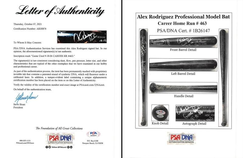 Yankees Alex Rodriguez "Game Used 9-18-06 Career HR #463" Signed Bat PSA/DNA - 11
