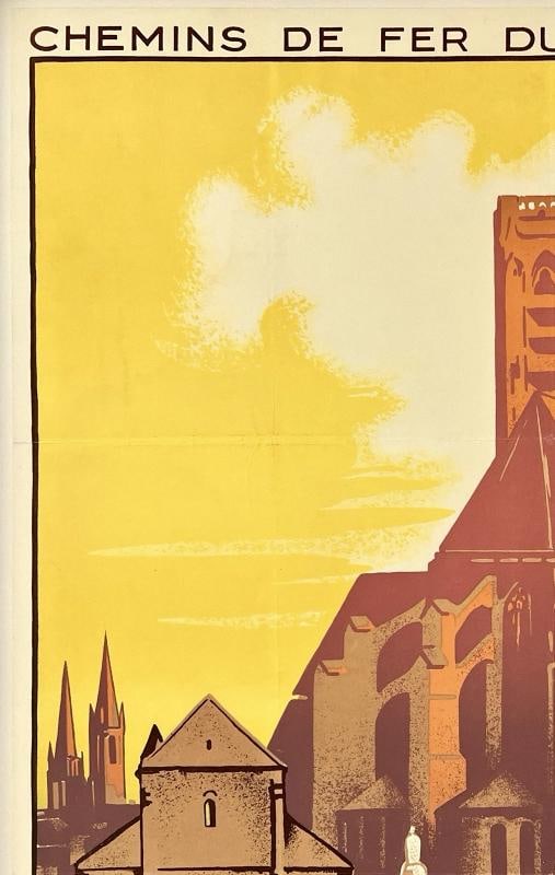 Original Vintage Poster SOISSONS French Railroad Travel Tourism France LINEN - 2