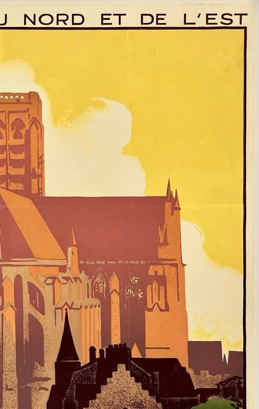 Original Vintage Poster SOISSONS French Railroad Travel Tourism France LINEN - 3