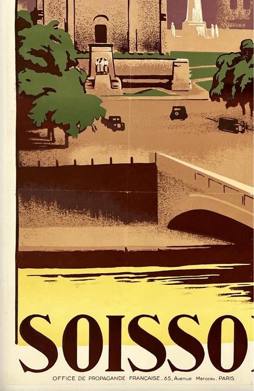 Original Vintage Poster SOISSONS French Railroad Travel Tourism France LINEN - 4