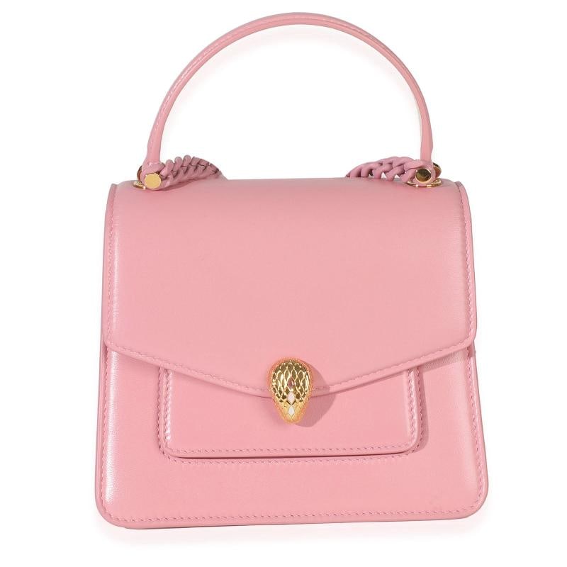 Bvlgari Pink Calfskin Serpenti Forever Top Handle Bag: Condition: Pre-owned - Good,Country of Origin: Italy,Dimensions: 7 x 6.5 x 3.75,Handbag Accessories: Box;Dustbag;Mirror;Other;Raincoat;Charm;Retail Tag;Removable Stra,Bag Width: 7 in,Bag Depth: 3.75