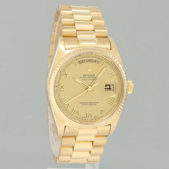 PAPERS MINT Rolex President Day-Date Champagne Roman 18038 Quickset Gold Watch - 3