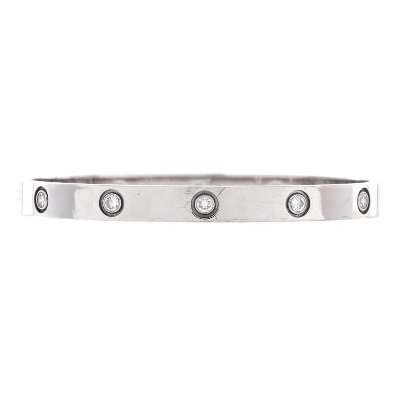Cartier Love 10 Diamond Bracelet 18K White Gold with Diamonds: Measurements: Circumference: 6.60 ", Width: 5.95 mm . Condition: Pre-owned - Good,Brand: Cartier,Main Stone: Diamond,Metal: 18K White Gold,Metal Purity: 18K,Style: Bracelet,Type: Bracelet,Color: White