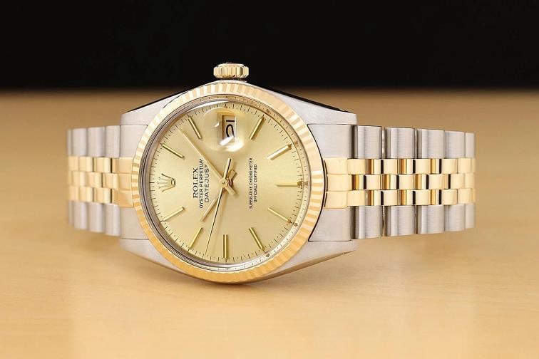 ROLEX MENS DATEJUST 16013 18K YELLOW GOLD STEEL 2-TONE WATCH w/ ROLEX BAND - 2