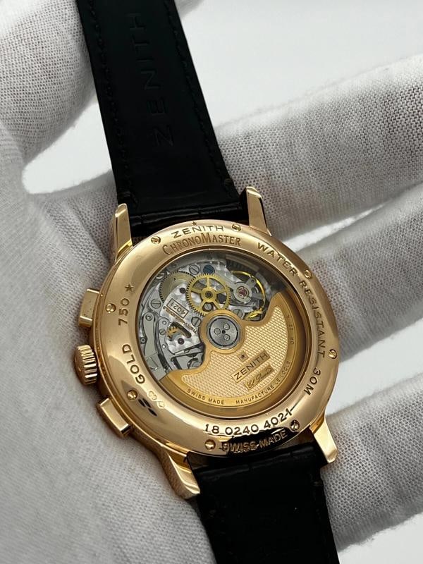 Zenith 18.0240.4021/01.C495 Chronomaster T Open 18K Rose Gold Leather Strap Box - 9