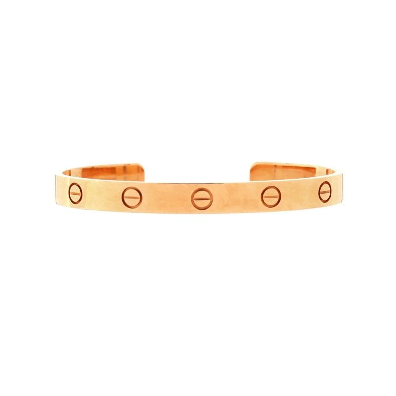 Cartier Love Cuff Bracelet 18K Rose Gold: Condition: Pre-owned - Good,Brand: Cartier,Main Stone: Unknown,Metal: 18K Rose Gold,Metal Purity: 18K,Style: Cuff,Type: Bracelet,Color: Rose Gold,Material: 18K Rose Gold