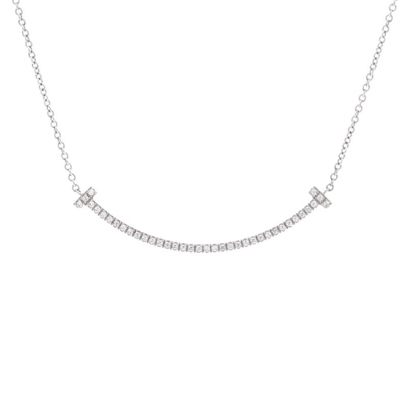 Tiffany & Co. T Smile Pendant Necklace 18K White Gold with Diamonds Small: Measurements: Length: 15.75 ", Pendant Length: 9.65 mm, Pendant Width: 37.25 mm Condition: Pre-owned - Good,Brand: Tiffany & Co.,Main Stone: Diamond,Metal: 18K White Gold,Metal Purity: 18K,Style: