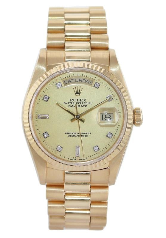 MINT Rolex President Day Date Champagne Diamond 18038 Quick Set Yellow Gold - 2