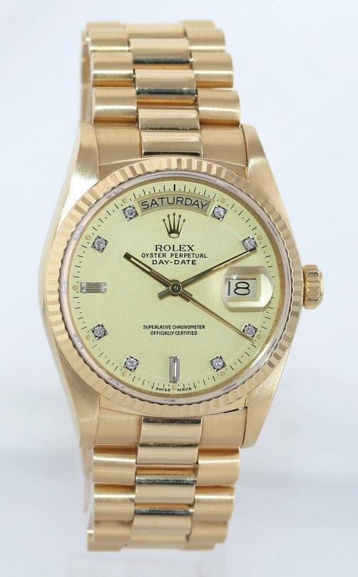 MINT Rolex President Day Date Champagne Diamond 18038 Quick Set Yellow Gold - 3