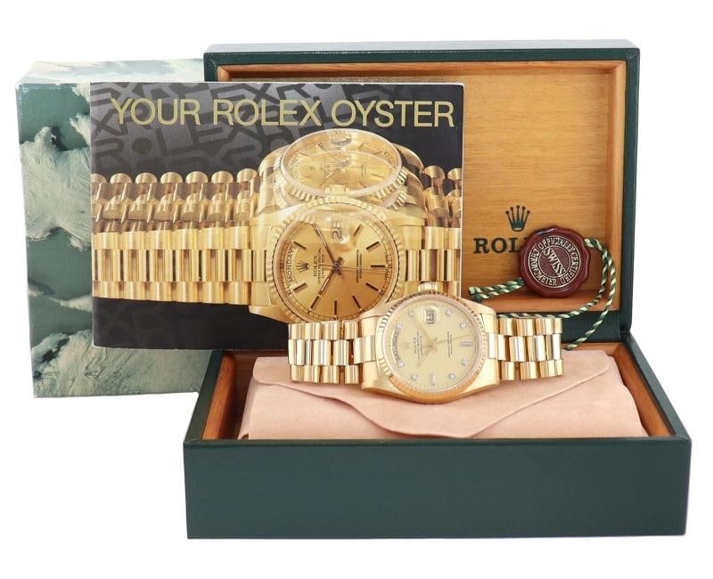 MINT Rolex President Day Date Champagne Diamond 18038 Quick Set Yellow Gold - 7
