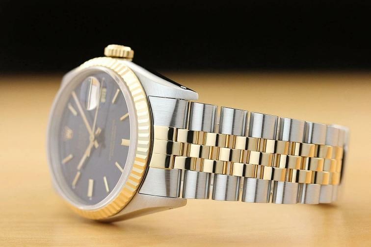 ROLEX MENS DATEJUST 16233 BLUE DIAL 18K YELLOW GOLD BEZEL STAINLESS STEEL WATCH - 4