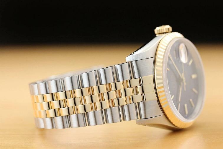 ROLEX MENS DATEJUST 16233 BLUE DIAL 18K YELLOW GOLD BEZEL STAINLESS STEEL WATCH - 7