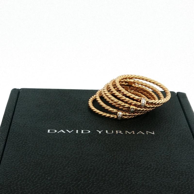 David Yurman Diamond 6 Row Cable Origami Ring 18k Gold Stacked Bands Size 7 - 10