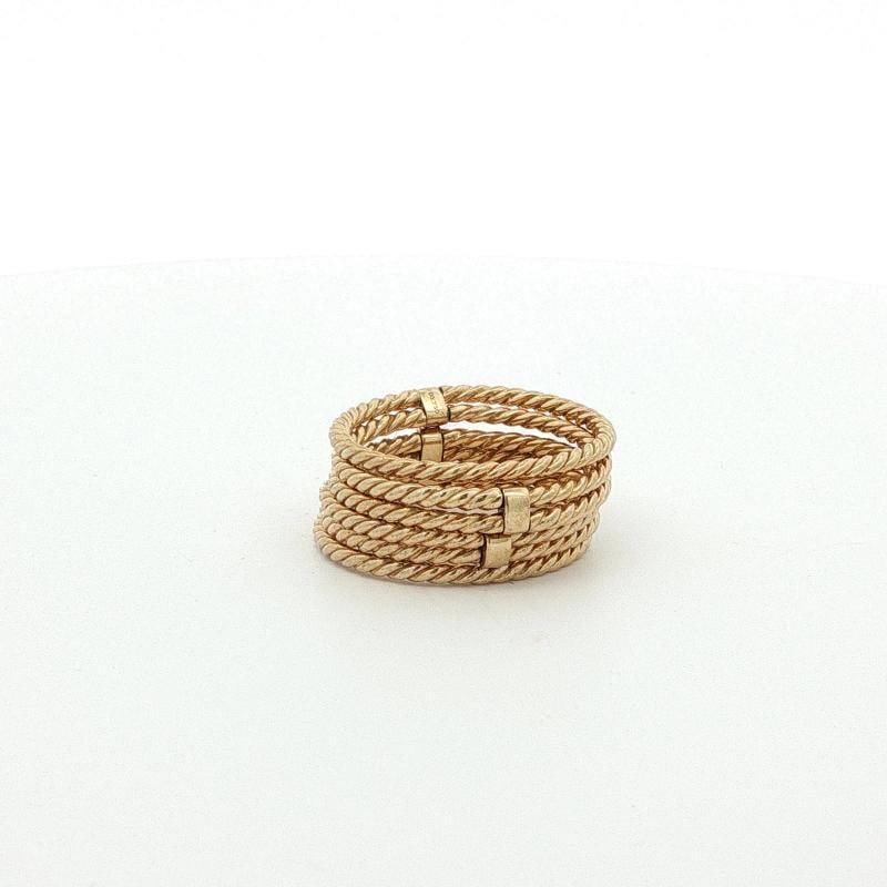David Yurman Diamond 6 Row Cable Origami Ring 18k Gold Stacked Bands Size 7 - 5