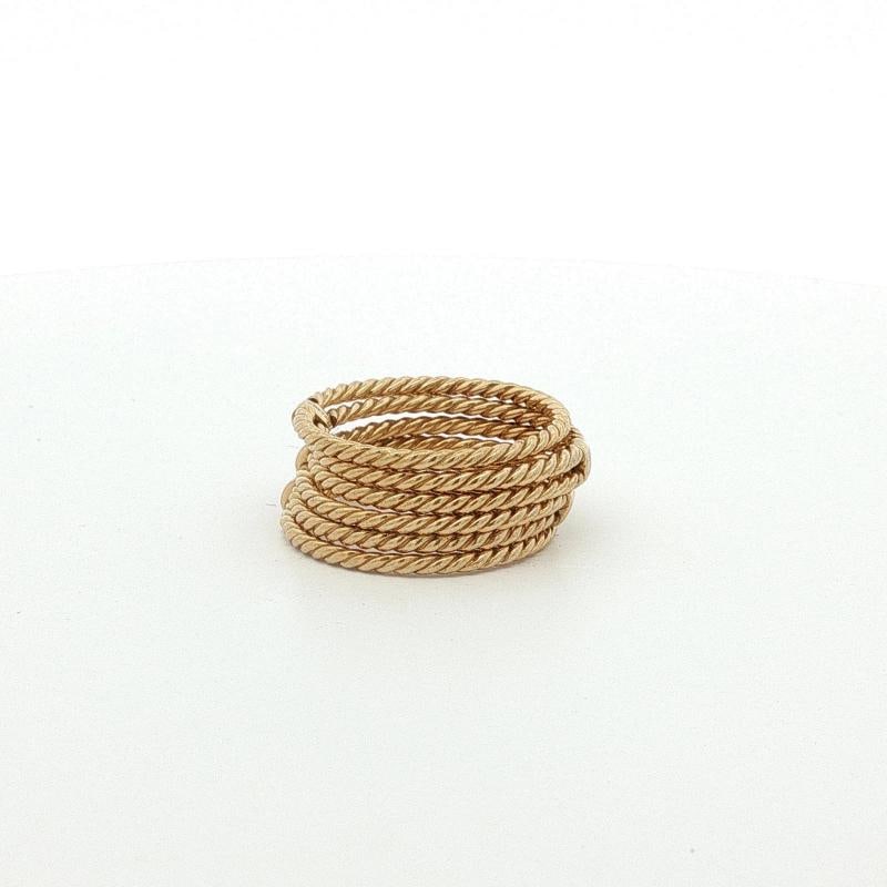 David Yurman Diamond 6 Row Cable Origami Ring 18k Gold Stacked Bands Size 7 - 6