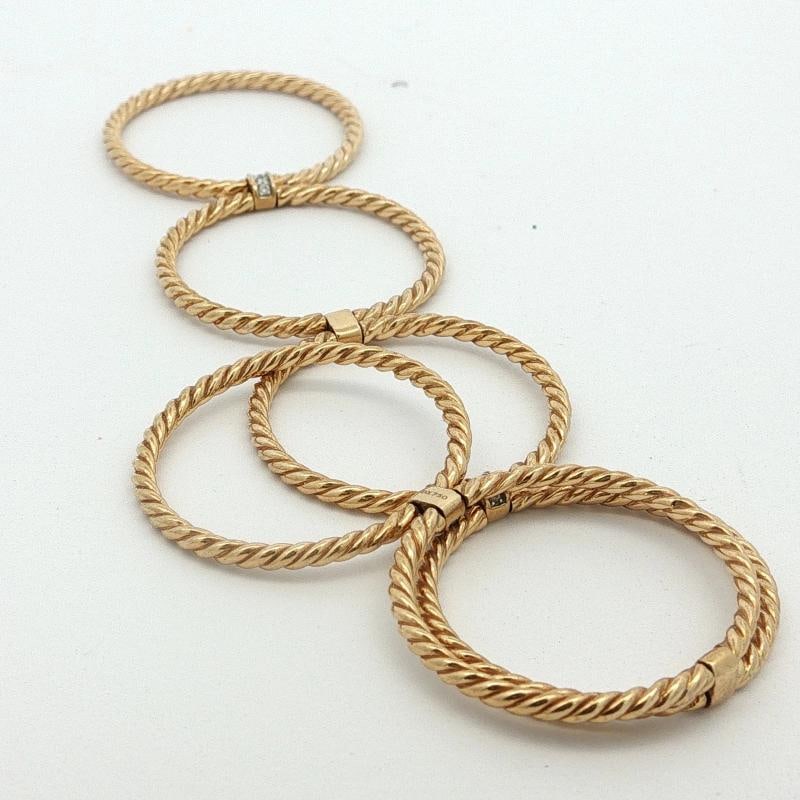 David Yurman Diamond 6 Row Cable Origami Ring 18k Gold Stacked Bands Size 7 - 8