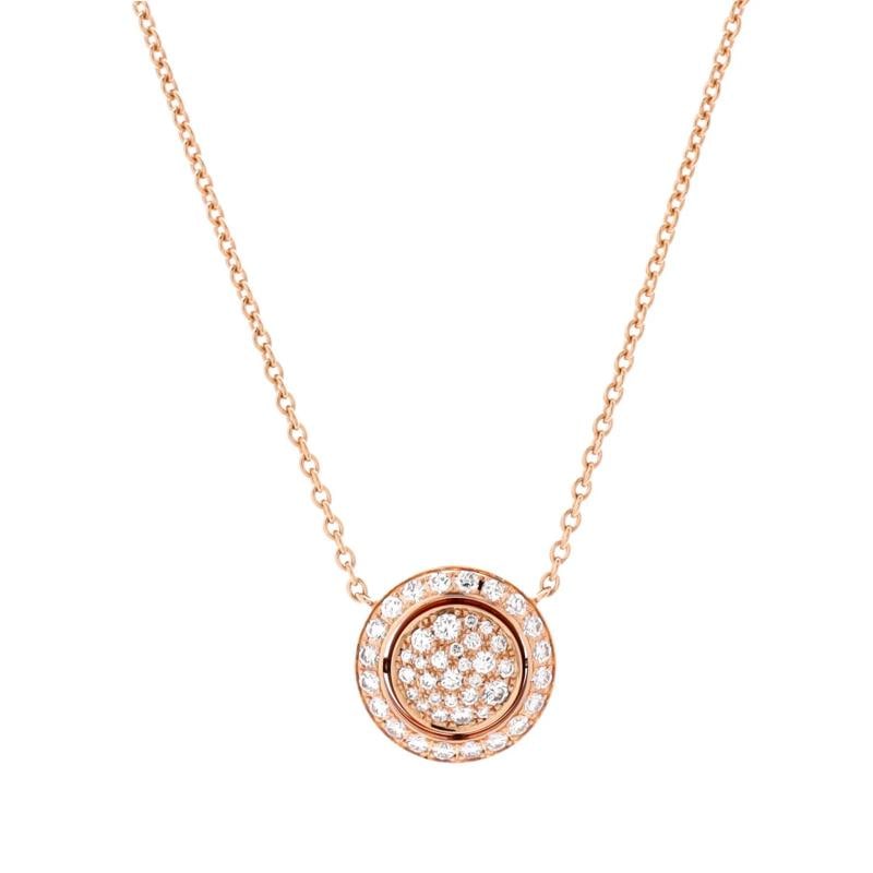 Piaget Possession Pendant Necklace 18K Rose Gold with Pave Diamonds: Measurements: Length: 15.0 - 16.25 ", Pendant Length: 12.95 mm, Pendant Width: 12.95 mm . Condition: Pre-owned - Good,Brand: Piaget,Main Stone: Unknown,Metal: 18K Rose Gold,Metal Purity: 18K,Style: