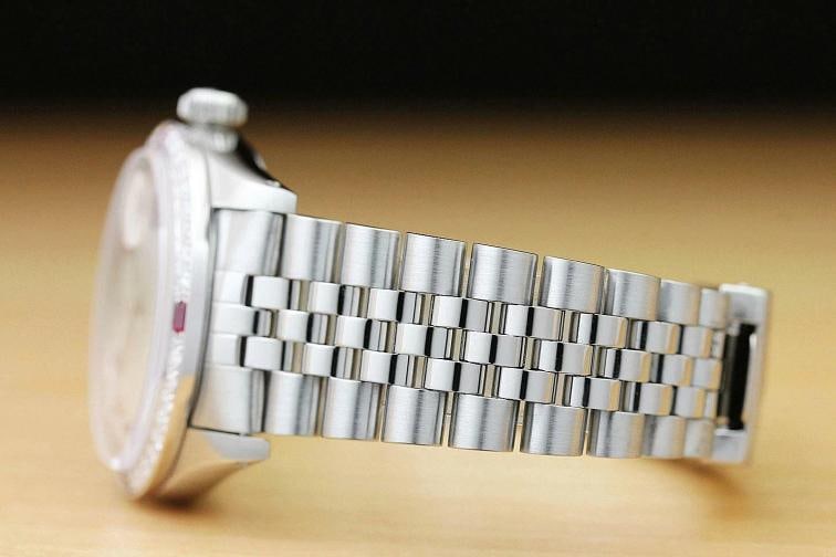 MENS ROLEX DATEJUST 16014 MOTHER OF PEARL RUBY DIAMOND 18K WHITE GOLD SS WATCH - 5
