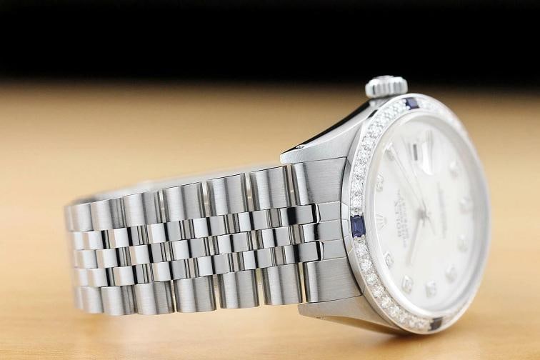 MENS ROLEX DATEJUST 16014 WHITE MOTHER OF PEARL DIAMOND SAPPHIRE QUICKSET WATCH - 7