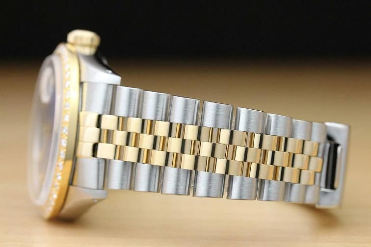 ROLEX MENS DATEJUST 16013 BLUE VIGNETTE 18K YELLOW GOLD DIAMOND STEEL WATCH - 5