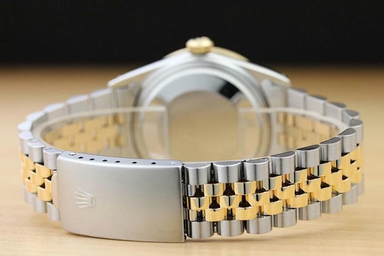 ROLEX MENS DATEJUST 16013 BLUE VIGNETTE 18K YELLOW GOLD DIAMOND STEEL WATCH - 6