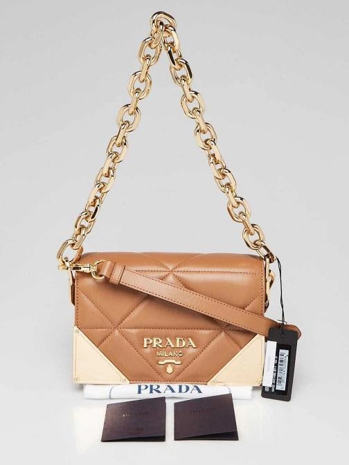 Prada Caramel Quilted Nappa Stitched Shoulder Bag 1BD333 - 10