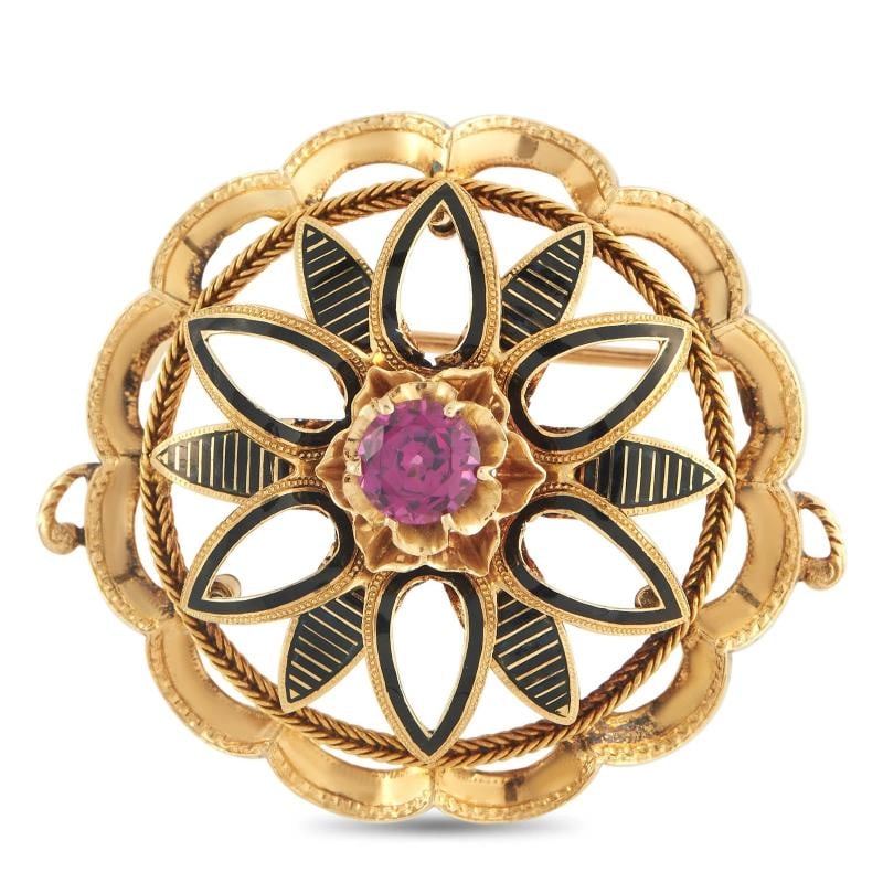 18K Rose Gold Grape Garnet French Wreath Brooch: Condition: Pre-owned - Good: This item has been gently used but is in good condition. It might have a few signs of wear, like light scratches or tarnishing. All imperfections should be shown and