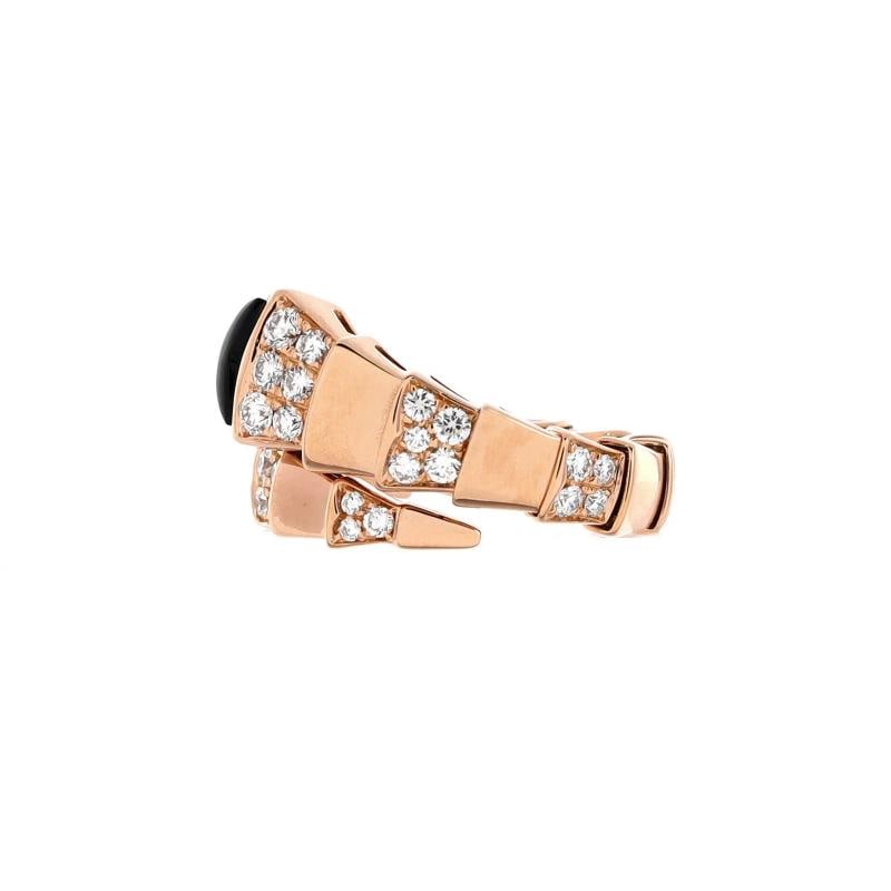 Bvlgari Serpenti Viper One-Coil Ring 18K Rose Gold with Onyx and Semi Pave - 2