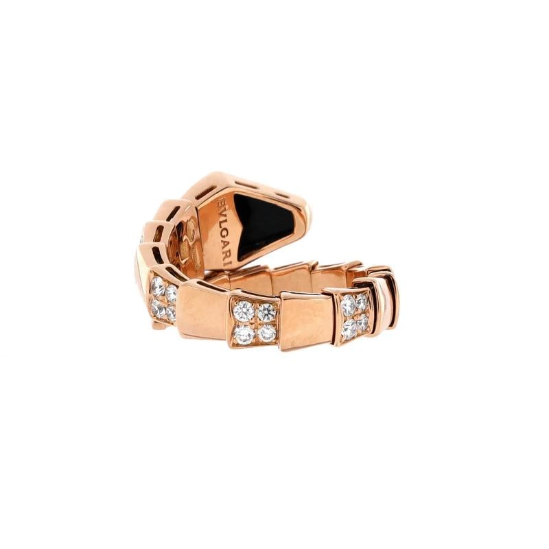 Bvlgari Serpenti Viper One-Coil Ring 18K Rose Gold with Onyx and Semi Pave - 3