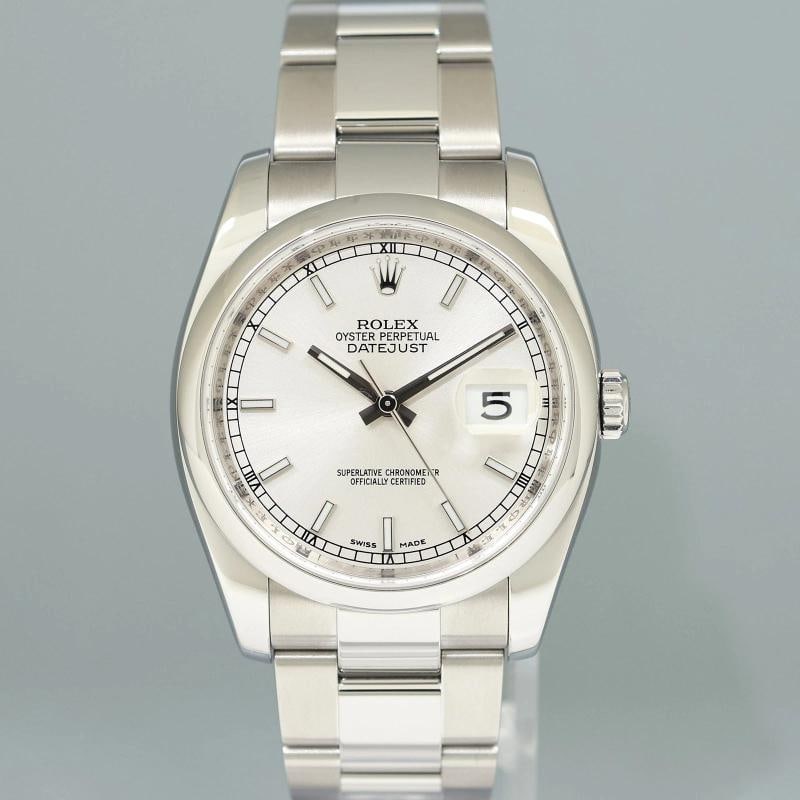 MINT 2010 PAPERS Rolex DateJust 116200 Silver Stick Oyster Steel 36mm Watch Box - 2