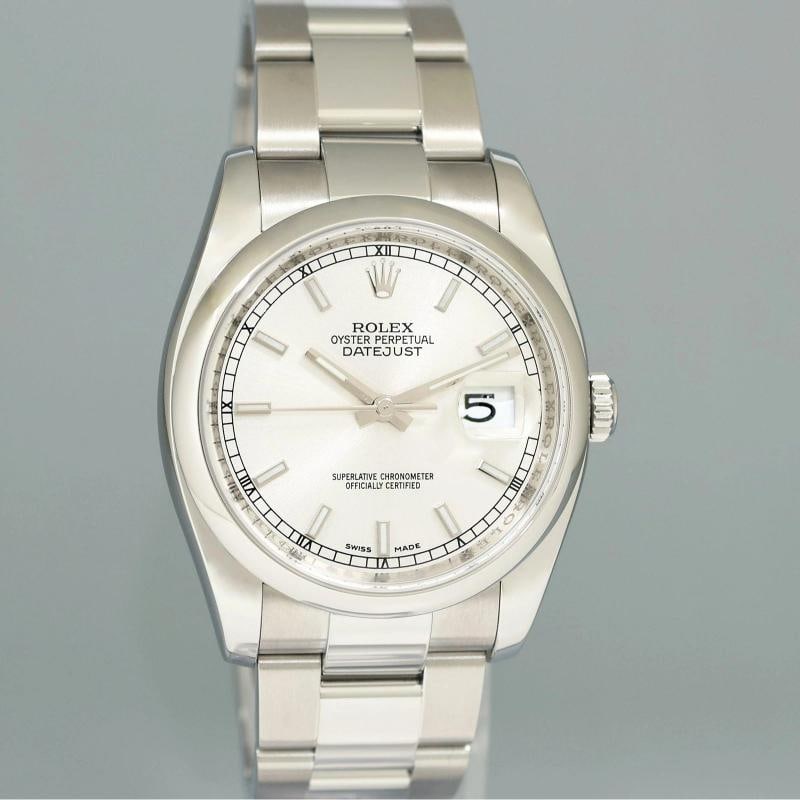 MINT 2010 PAPERS Rolex DateJust 116200 Silver Stick Oyster Steel 36mm Watch Box - 3