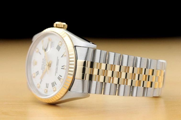 ROLEX MENS DATEJUST 16233 FACTORY ROMAN DIAMOND DIAL 18K YELLOW GOLD STEEL WATCH - 4