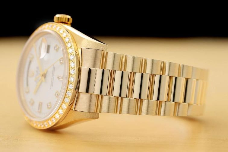 ROLEX MENS DAY-DATE PRESIDENT 1803 WHITE DIAL DIAMOND 18K YELLOW GOLD WATCH - 4