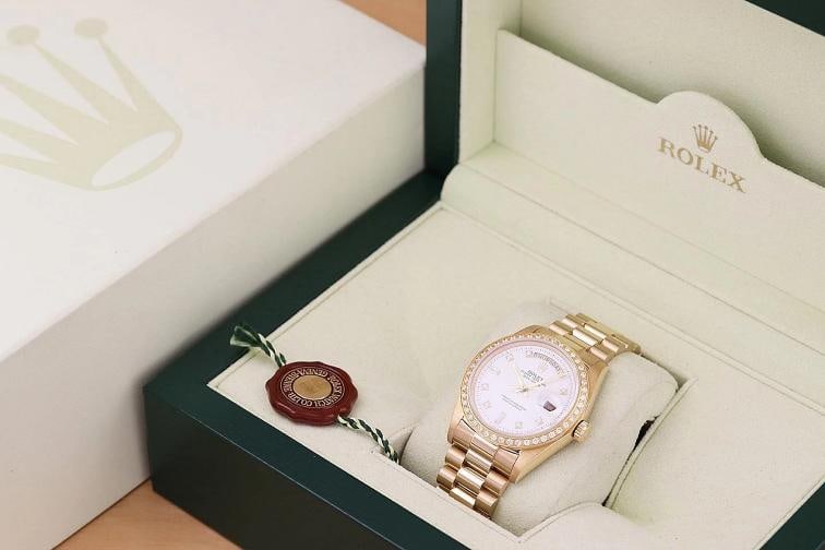 ROLEX MENS DAY-DATE PRESIDENT 1803 WHITE DIAL DIAMOND 18K YELLOW GOLD WATCH - 6