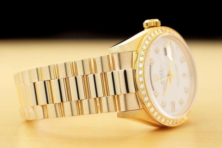 ROLEX MENS DAY-DATE PRESIDENT 1803 WHITE DIAL DIAMOND 18K YELLOW GOLD WATCH - 7