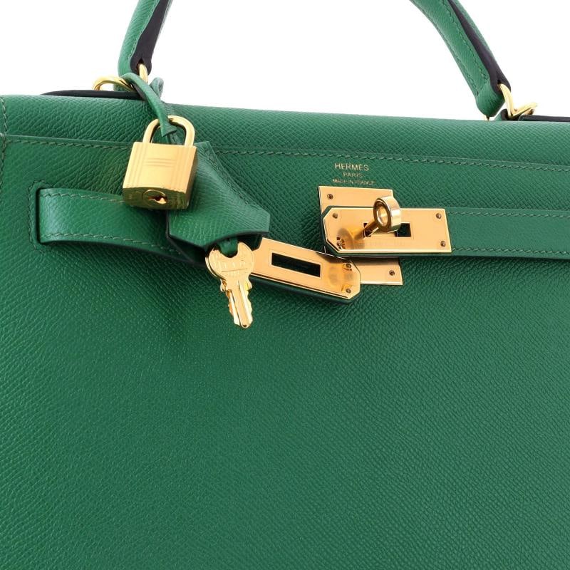 Hermes Kelly Handbag Green Epsom with Gold Hardware 28 - 7