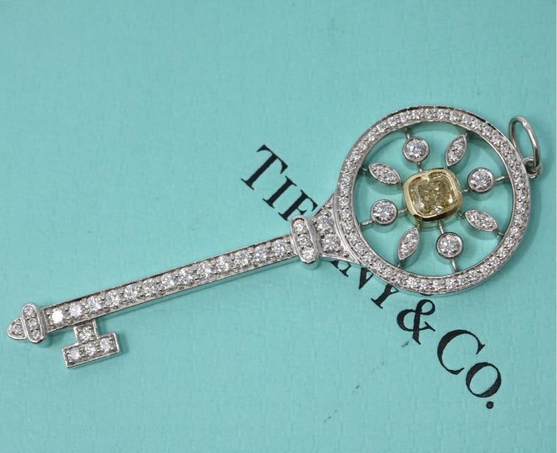 Tiffany & Co Kaleidoscope Key Yellow Diamond Pendant 18k & Platinum 1.03 ct - 6