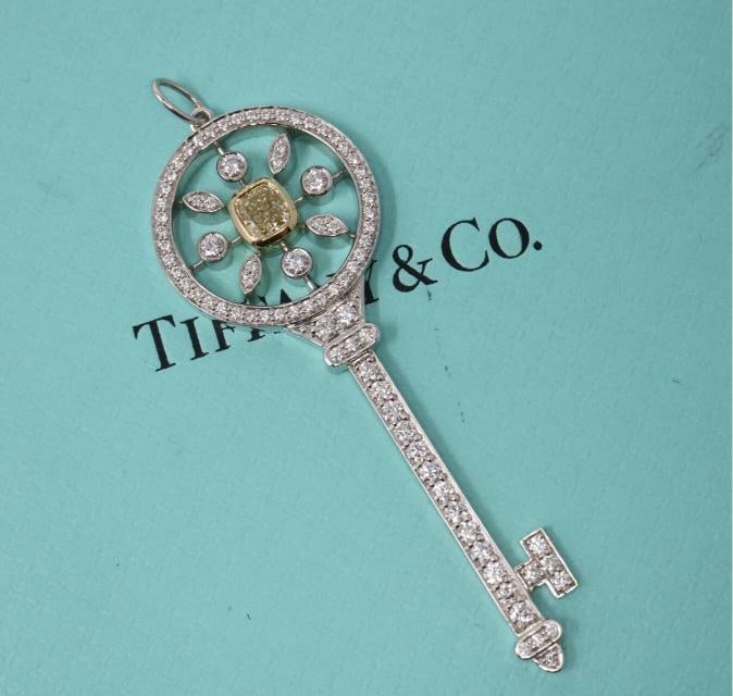 Tiffany & Co Kaleidoscope Key Yellow Diamond Pendant 18k & Platinum 1.03 ct - 7
