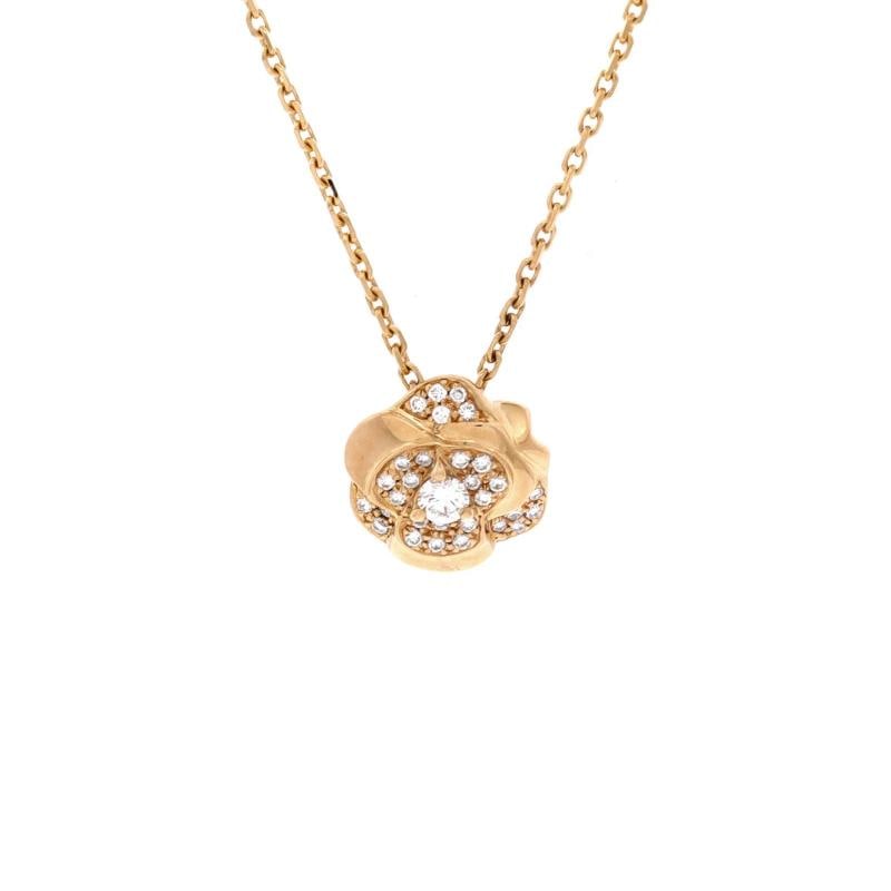 Chanel Camellia Pendant Necklace 18K Yellow Gold with Diamonds: Condition: Pre-owned - Good,Brand: Chanel,Main Stone: Diamond,Metal: 18K Yellow Gold,Metal Purity: 18K,Style: Pendant,Type: Necklace,Color: Yellow Gold,Material: Unknown