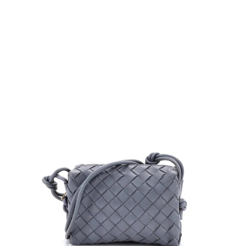 Bottega Veneta Loop Crossbody Bag Intrecciato Nappa Mini: Condition: Pre-owned - Excellent,Brand: Bottega Veneta,Exterior Material: Leather,Style: Cross Body Bags,Exterior Color: Gray,Department: Women,Size: Mini