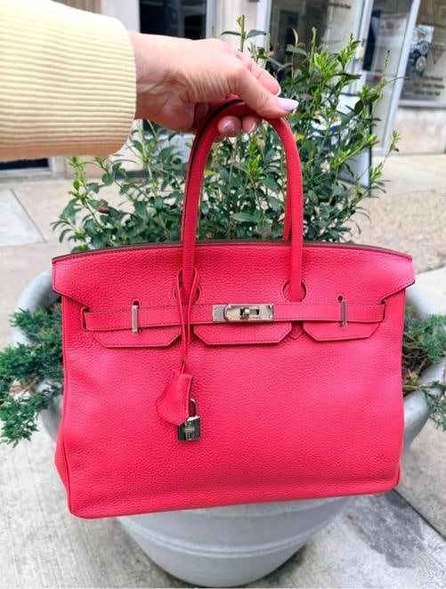 Hermes Birkin 35 in Bougainvillea Clemence Leather w/Palladium Hardware (2010): Condition: Pre-owned - Excellent,Brand: HERMƒË†S,Department: Women,Handle Style: Top Handle,Exterior Color: Bougainvillea,Style: Top Handle Bag,Exterior Material: Clemence