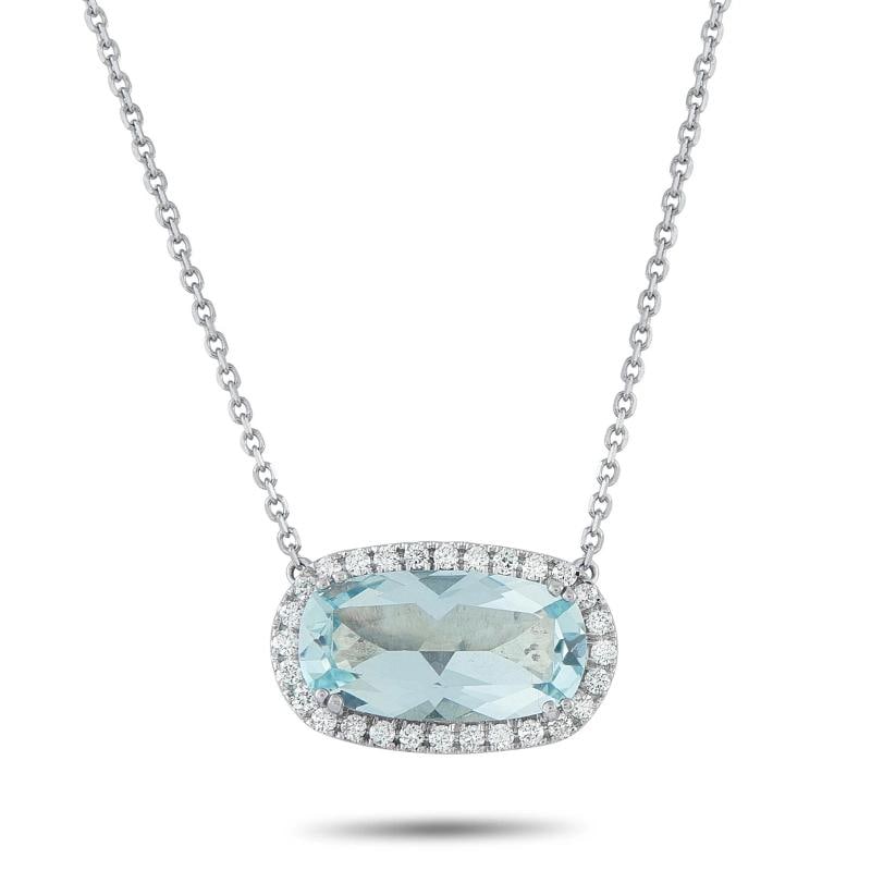 14K White Gold 0.70ct Diamond and Aquamarine Necklace: Condition: Pre-owned - Good: This item has been gently used but is in good condition. It might have a few signs of wear, like light scratches or tarnishing.,Main Stone: See Description,Metal: 14K