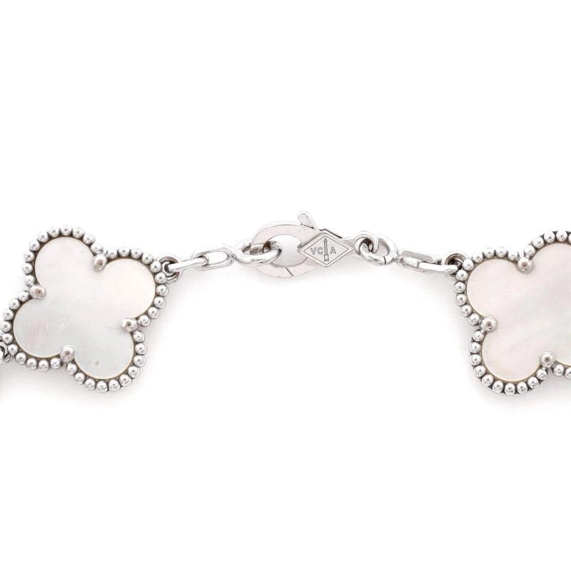 Van Cleef & Arpels Vintage Alhambra 5 Motifs Bracelet 18K White Gold and Mother - 3