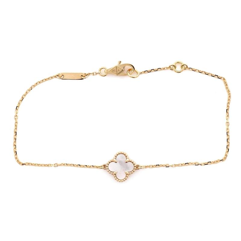 Van Cleef & Arpels Sweet Alhambra Bracelet 18K Yellow Gold and Mother of Pearl: Condition: Pre-owned - Good,Brand: Van Cleef & Arpels,Main Stone: Unknown,Metal: 18K Yellow Gold,Metal Purity: 18K,Style: Bracelet,Type: Bracelet,Color: Yellow Gold,Material: 18K Yellow Gold, Mother O